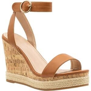 Liyuandia Women's Espadrille Cork Platform Wedge Sandal Ankle Strap Brown